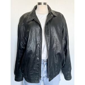 Vintage Genuine Leather Bomber Jacket Mens XXL Dad Full Zip Tascani Black 90s